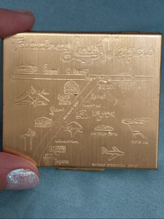 Other - Vintage Las Vegas Embossed Souvenir Compact -  Gold Tone
